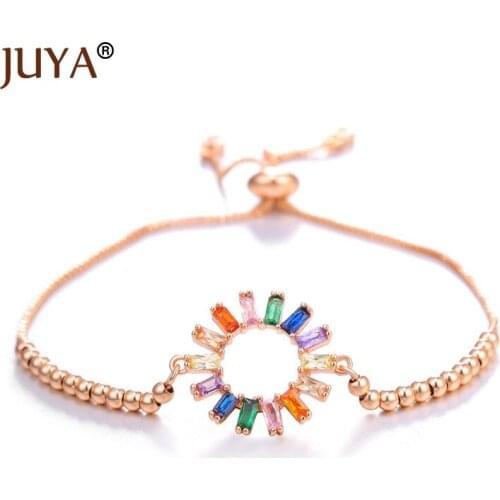 Fashion Adjustable Copper Beads Chain Bracelet Femme Rainbow Color Zircon Crystal Round Bracelets Bangles For Women pulsera
