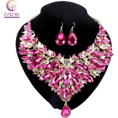 Fashion Jewelry Champagne Cubic Zirconia White Crystal Jewelry Sets For Women Water Drop Pendant/Necklace/Earrings