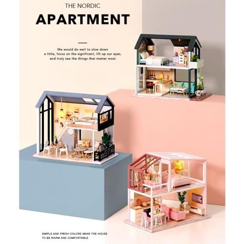 1/24 Handmade DIY Miniature Dollhouse Kit Nordic Duplex Doll House, Parent-Child