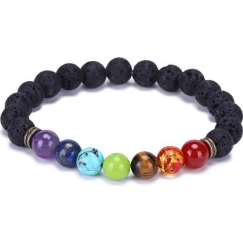 Natural Lava Stone 7 Chakra Healing Beaded Bracelet Tiger Eye Lapis Beads Bracelet 8MM For Women Men Fashion Yoga Jewelry