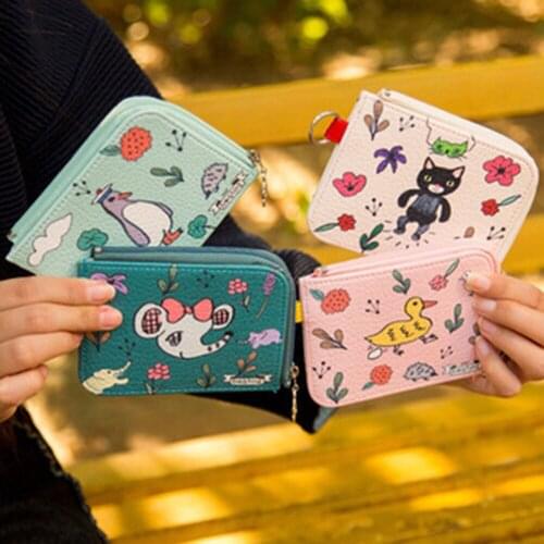 New Pu Coin Purse Splicing Gelatin Card Bag Coin Bag Cute Cartoon Animal Flowers Coin Purses Student Creative Animal Storage Bag