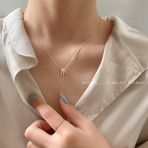 Korean New Multiple Circle Pendant Necklaces For Women Shine Zircon Inlaid Asymmetry All-Match Simple Office Lady Trendy Jewelry