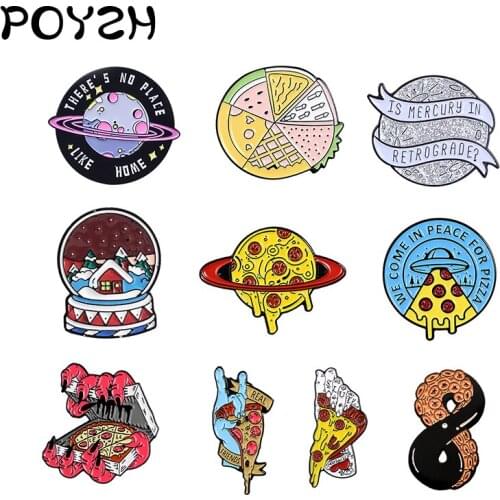 Planet pizza Enamel Pin Brooches Mercury Jupiter earth Crystal ball Lapel Pin food Custom bag Badge