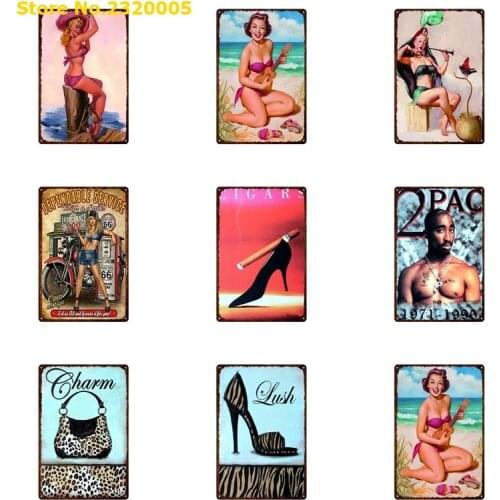 Sexy Ladies Muscle Man Beach Beauty Metal Sign Bar Decor Wall Art Poster Tin Plate Home Decoration Vintage Poster