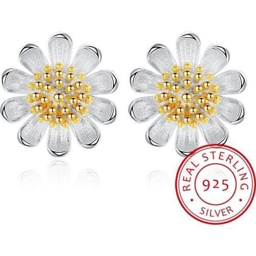 Simple Fashion 925 Sterling Silver Sunflower Daisy Flower Stud Earrings For Women Jewelry oorbellen pendientes S-E513
