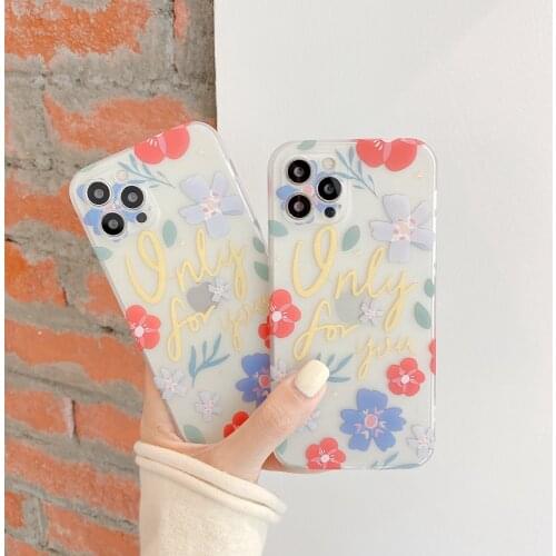 English Flowers Hollow Clear Design Mobile Phone Cases for iPhone 12 PRO MAX 11Pro XR X XS Max 7 8 Plus Soft TPU Shell