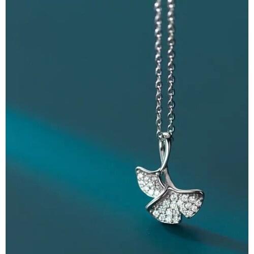 S925 silver necklace for female with fresh plants set with rhinestones ginkgo leaves girl heart clavicle chain for fashion women