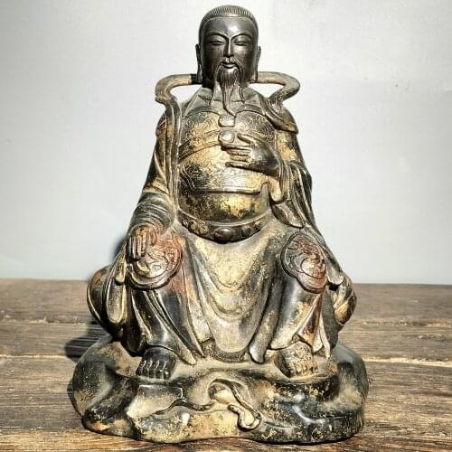 10" Tibet Buddhism Old Bronze Lacquer Cinnabars Emperor Zhenwu Buddha Statue Emperor Xuanwu God of the north statue Enshrine