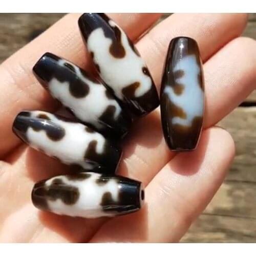 Tibet Beads Amulet Qi Lin Design Grade AAA Agate Natural Tibetan Dzi Beads Oval 12x30mm Hole:Approx 2mm Free Shipping