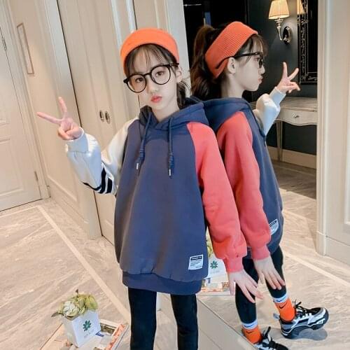 Girls' Hoodies Sweatshirts Kids Outwear 2021 Classic Velvet Thicken Warm Winter Autumn Cotton Fleece Outdoor Childrens Clothing