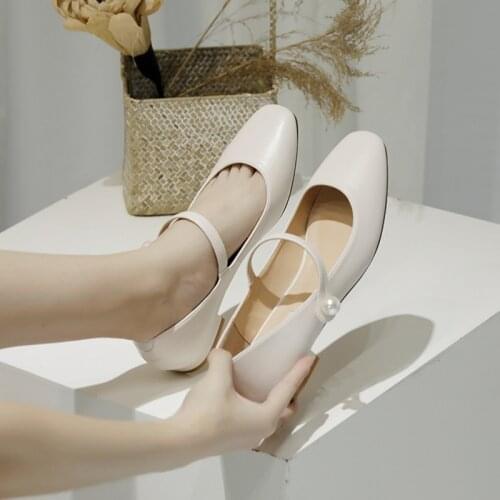 Fairy Pearl band mary janes lolita shoes women 2021 sneakers shallow slip on square toe loafers woman flats chic comfy moccasins