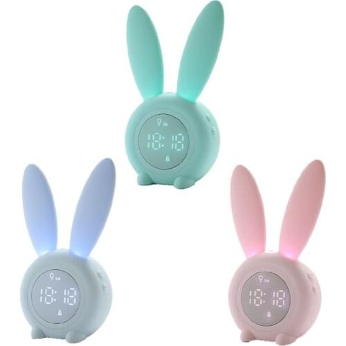 USB Bunny Alarm Clock Night Light Sound Control Countdown Snooze Time Temp Home
