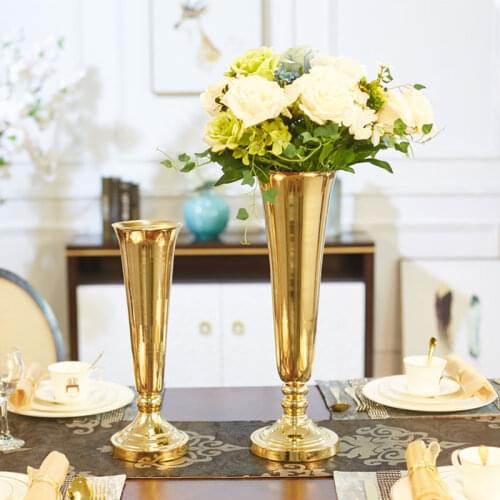 Yellow Gold Vase European Style Table Decoration Metal Light Luxury Furnishings Home Soft Decorations