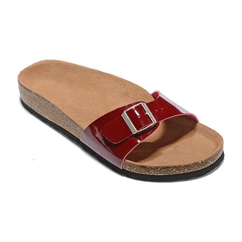 Ladies' new luxury brand cork-soled sandals, real leather beach slippers, buckle sleeve wear with brand box