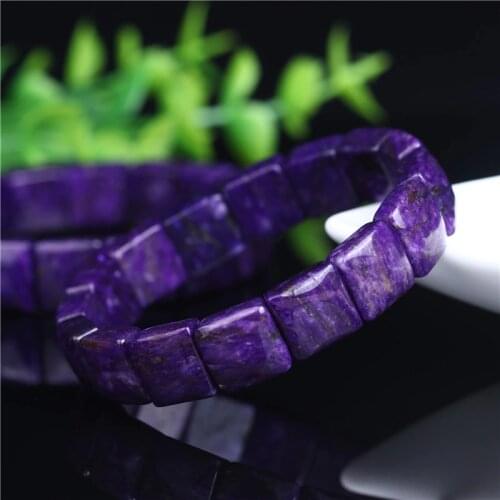 Genuine Natural Purple Charoite Gemstone Women Rectangle Beads Jewelry Bracelet 12x12mm Russian Healing Stone From Russia AAAA