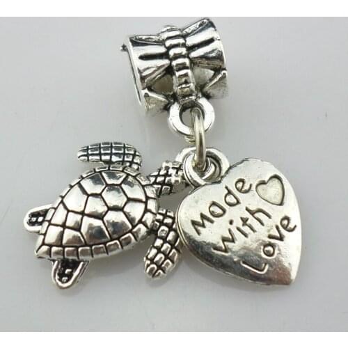 12pcs Antique Silver Sea Turtle Animal Big Hole Beads Charm Connectors Dangle Pendants Fit European Bracelet Findings
