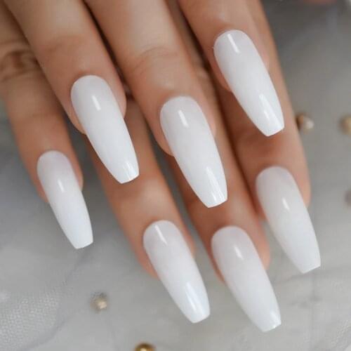 24pcs White Ballerina False Nails Extra Long Coffin Flat Press on Fake nails Salon Party Finger Glue on Wear Faux Ongle