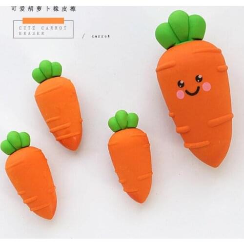 3pcs/pack Kawaii Fruit Carrot Pencil Eraser Rubber Office And School Students Stationery For Kids