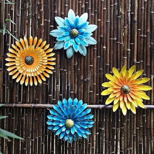 3D Iron Flowers Wall Decor Large Metal Simulation Sunflower Flower Wall Hanging Outdoor Garden Iron Pendant Wall Sculpture Decor
