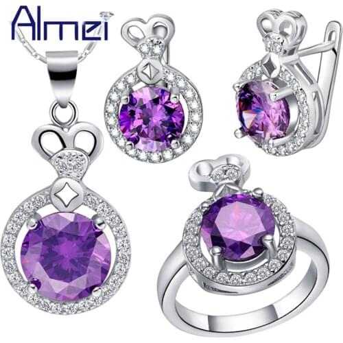 Almei 2017 Fashion Jewelry Silver New Sets Jewellery for Women Wedding Bridal Party Gift Set Luxury Cubic Zirconia Ring T462