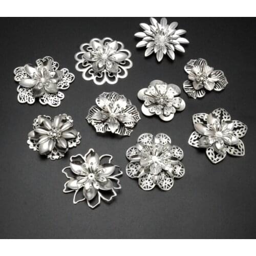 Free shipping 10Pcs Silver Tone Filigree Flower Embellishments Connectors Crafts Gift Decoration DIY Finding J2992