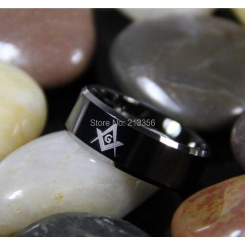 FREE SHIPPING USA WHOLESALE CHEAP PRICE BRAZIL RUSSIA CANADA UK HOT SALES 8MM FREEMASON MASONIC NEW BLACK TUNGSTEN WEDDING RING
