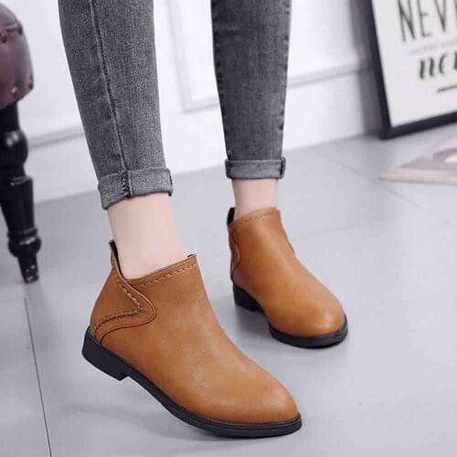 Square Head Pointed Toe Shoes Retro Autumn Pu Leather Boots Women Daily Square Heel Zip Shoes Breathable Female Comfortable