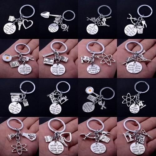 Barber Dentist Teacher Tailor Chef Gardener Keyrings Engraved Words Do What You Love Love What You Do Round Pendant Inspire Gift