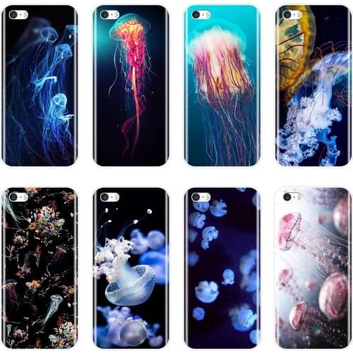 For iPhone 4 4S 5 5C 5S SE Case Silicone Soft Blue Jellyfish Ovean Animal Sea Aesthetic Back Cover For iPhone 4 5 S Phone Case