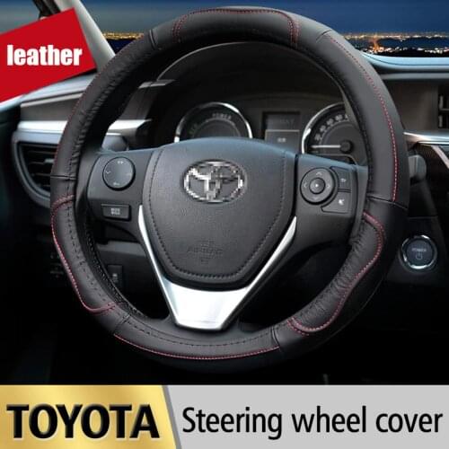 Genuine Leather Steering Wheel Cover for Toyota Corolla Avensis Yaris Rav4 Hilux Auris 2013 2014 2015 Auto Accessories