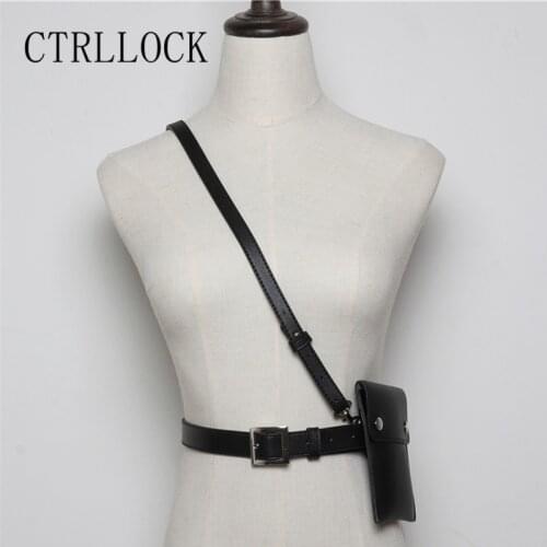CTRLLOCK Punk Streetwear Adjustable Pocket Bag Belt Women Pu Leather Buckle Waist Belt Accessory For Female