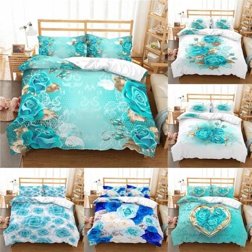 Home Textile Luxury 3D Rose Flower Print 2/3Pcs Comfortable Duvet Cover PillowCase Bedding Sets Queen and King EU/US/AU Size