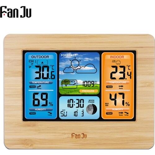 FanJu FJ3373 Weather Station Digital Thermometer Hygrometer Wireless Sensor Forecast Temperature Watch Wall Desk Alarm Clock