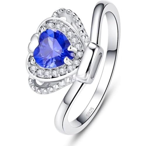 Hainon Fashion New Silver Color Crown Ring Female Wedding Engagement Ring 2019 Fashion Queen Blue Heart AAA Zircon Design Ring