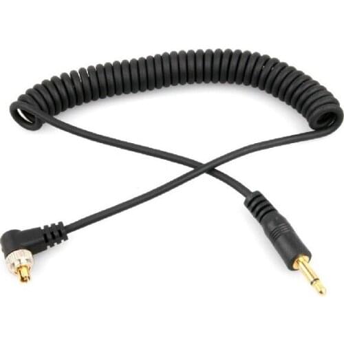 3.5mm to Male PC Sync Coiled Cable Cord 30-100cm with Screw Lock for DSLR Cameras Flash Trigger