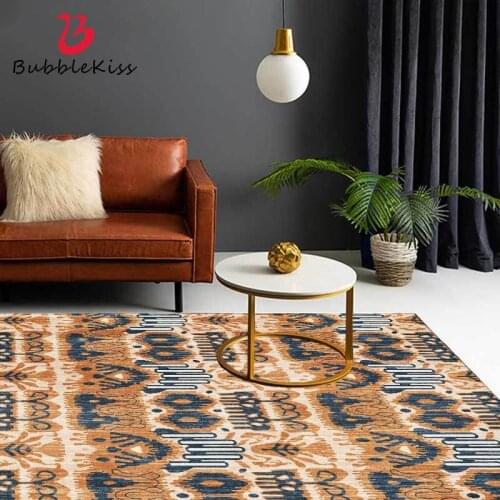Bubble Kiss Ethnic Style Yellow Geometric Pattern Carpet Home Non-Slip Coffee Table Floor Carpet Bedside Area Rug Bedroom Rugs