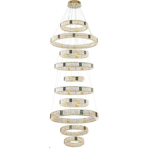 LED Norble Art Deco Gold Silver Crystal Hanging Lamps Chandelier Lighting Lustre Suspension Luminaire Lampen For Staircase