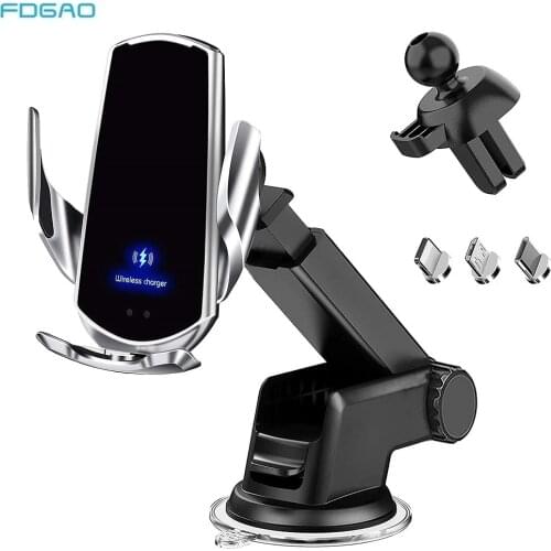 15W Magnetic Qi Wireless Car Charger Infrared Sensor Automatic Clamping Fast Charging Phone Holder for iPhone 12 11 XS XR X 8