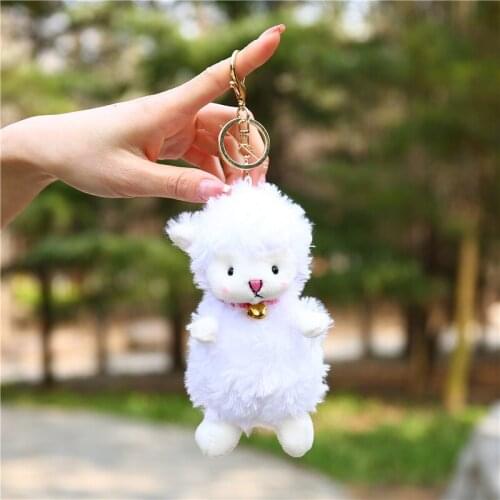 Cute lamb key chain plush bell little lamb doll white wool plush toy portachiavi cartoon animal crossing wallet accessories