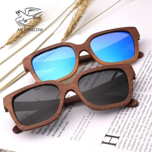 AN SWALLOW Black Walnut Wooden Polarized 100% Wood Sunglasses Mens Vintage oculos UV eyewear women Bamboo glasses in Gift Box