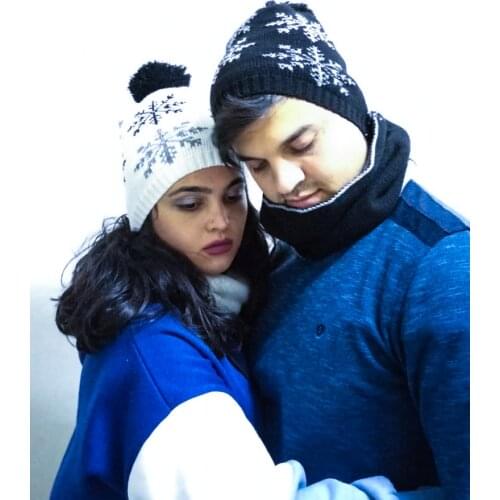 Yeni atkı bere siyah unisex snowflake yumuşak sıcak ve rahat