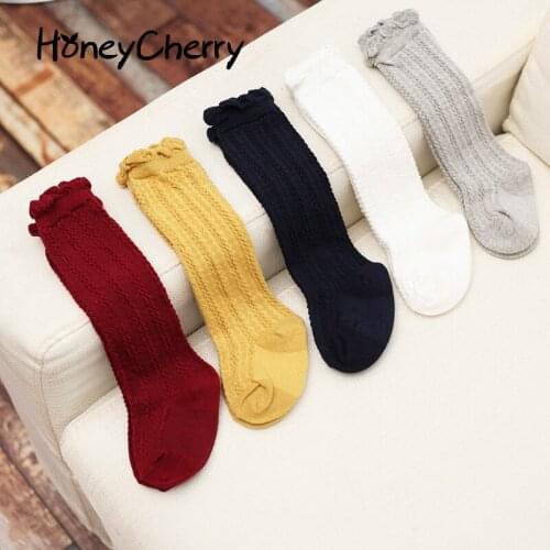 New Fashion spring Combed Cotton Socks Stockings Childrens Pure Twist Knee Socks girls Stockings baby