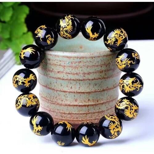 Wholesale Natural Crystal Bracelets Carving Dragon 14mm Round Buddha Bead Bracelet Lucky for Men Women Single Crystal Jewelry