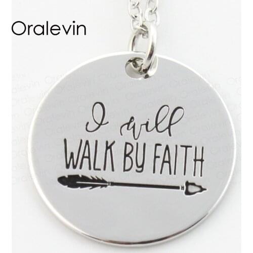 Wholesale I WILL WALK BY FAITH Engraved Pendant Charms Necklace Lover Gift Jewelry 10Pcs/Lot,#LN176