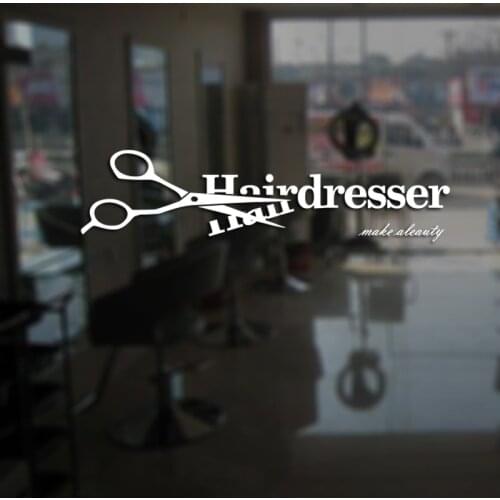 Hairdresser Barber Shop Sticker Name Scissors Hair Salon Decal Haircut Poster Vinyl Wall Art Decals Decor Windows Decoration