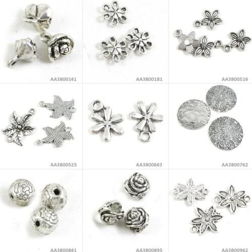 Antique Silver Tone Jewelry Charms Flower Connector Loose Beads Sign Snowflake Follow Plum Rose Bracelet Craft Making Supplies