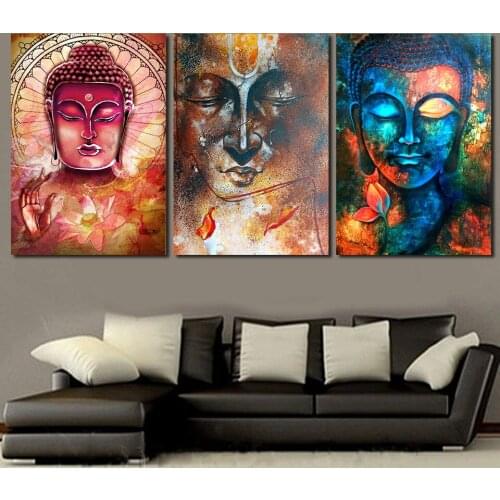3 Pieces Watercolor Buddha Portrait Wall Art Picture Home Decorations Colorful Zen Artwork Canvas Painting Spa Room Wall Decor