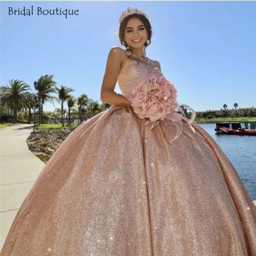 Rose Gold Quinceanera Dresses 2021 Sweetheart Sequins Sweet 15 16 Dress Backless Puffy Skirt Birhtday Party Ball Gown Prom Dress