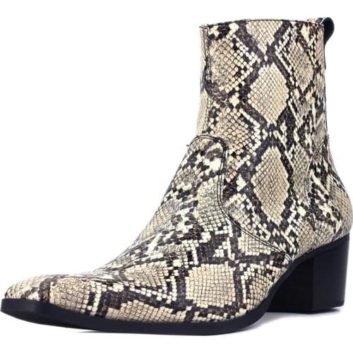 Handmade customized full grain leather Designer Boots Serpentine wedge pionted toe business men high heel zipper up Boots