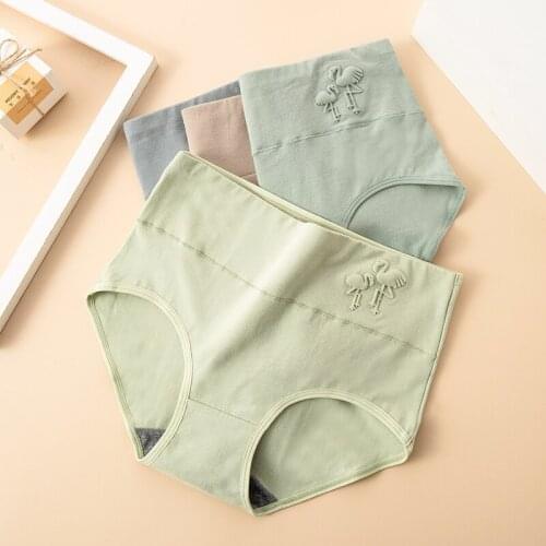 High Waist 100% Cotton Crotch Panties Women Fashion Print Briefs Soft Underwear Solid Breathable Female Lingerie Plus Size 3XL